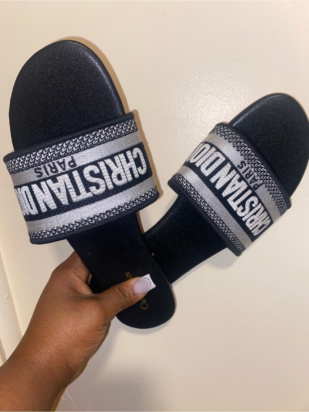 Dior Black Slide Sandals with White Logo Strap - Picture 3 of 4